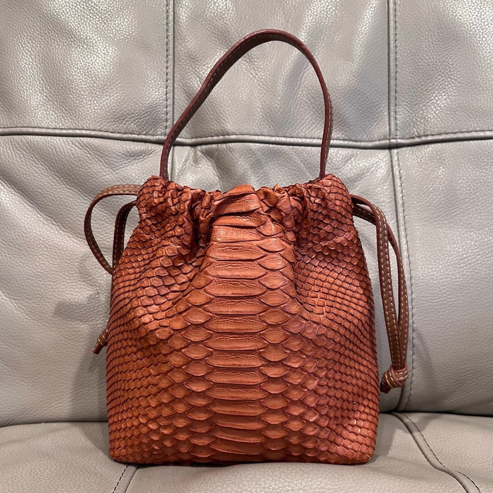 Adriana Castro Python Skin La Rossy Mini Bucket Bag Boho Chic Snake - Picture 13 of 13